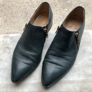 J. CREW green zip detail loafers